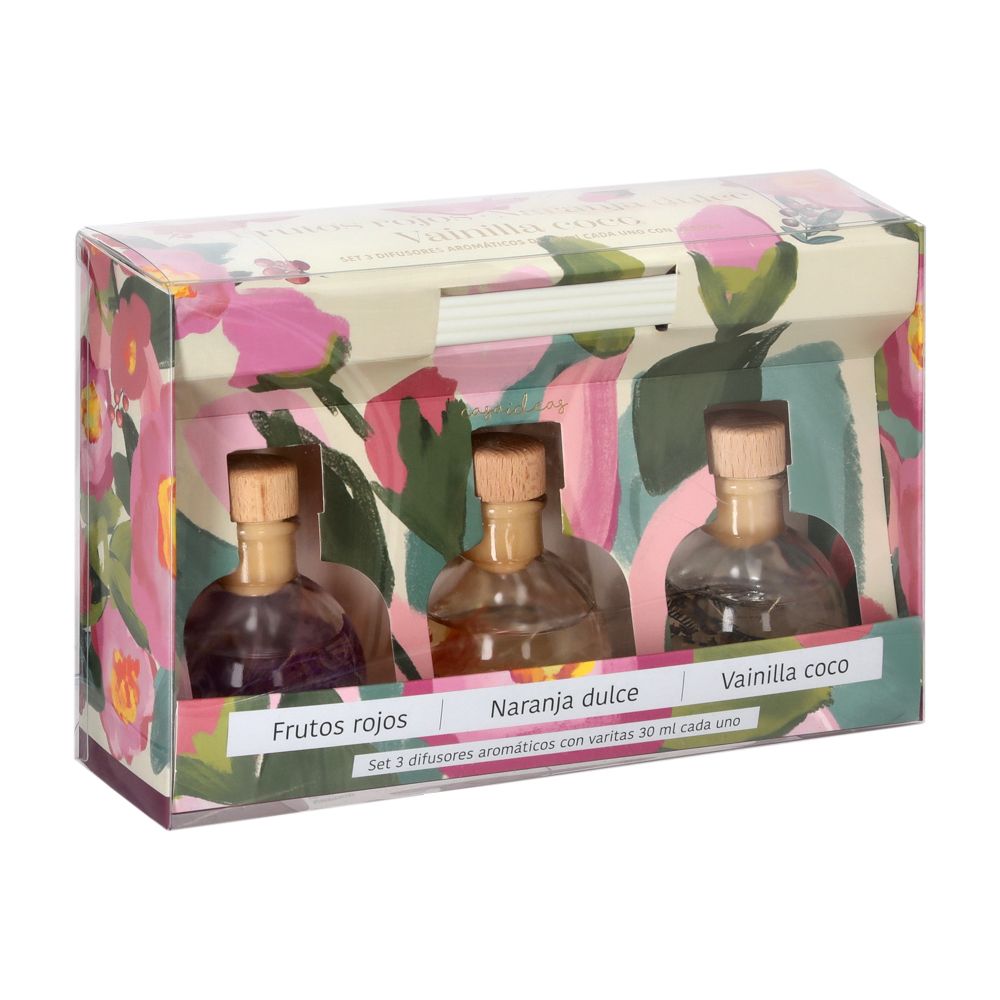 Set de 3 difusores aromaticos con flor