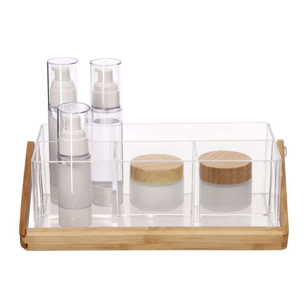 Organizador de baño con asa de madera 24x14.7x19.5 cm