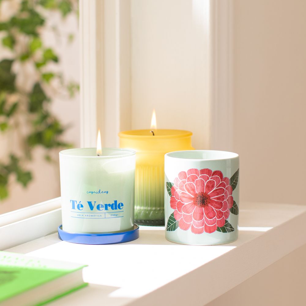 Vela de vidrio con degradado té verde