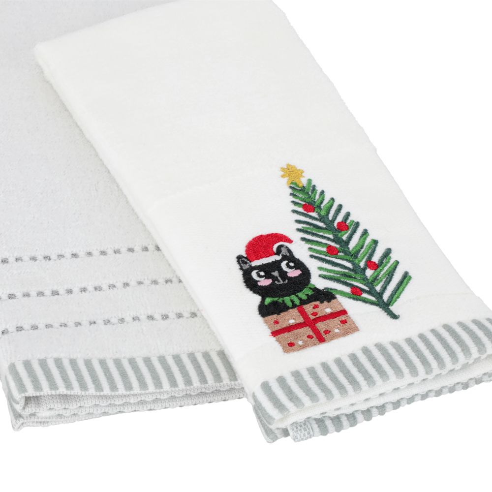 Set de 2 toallas de algodón bordado navidad