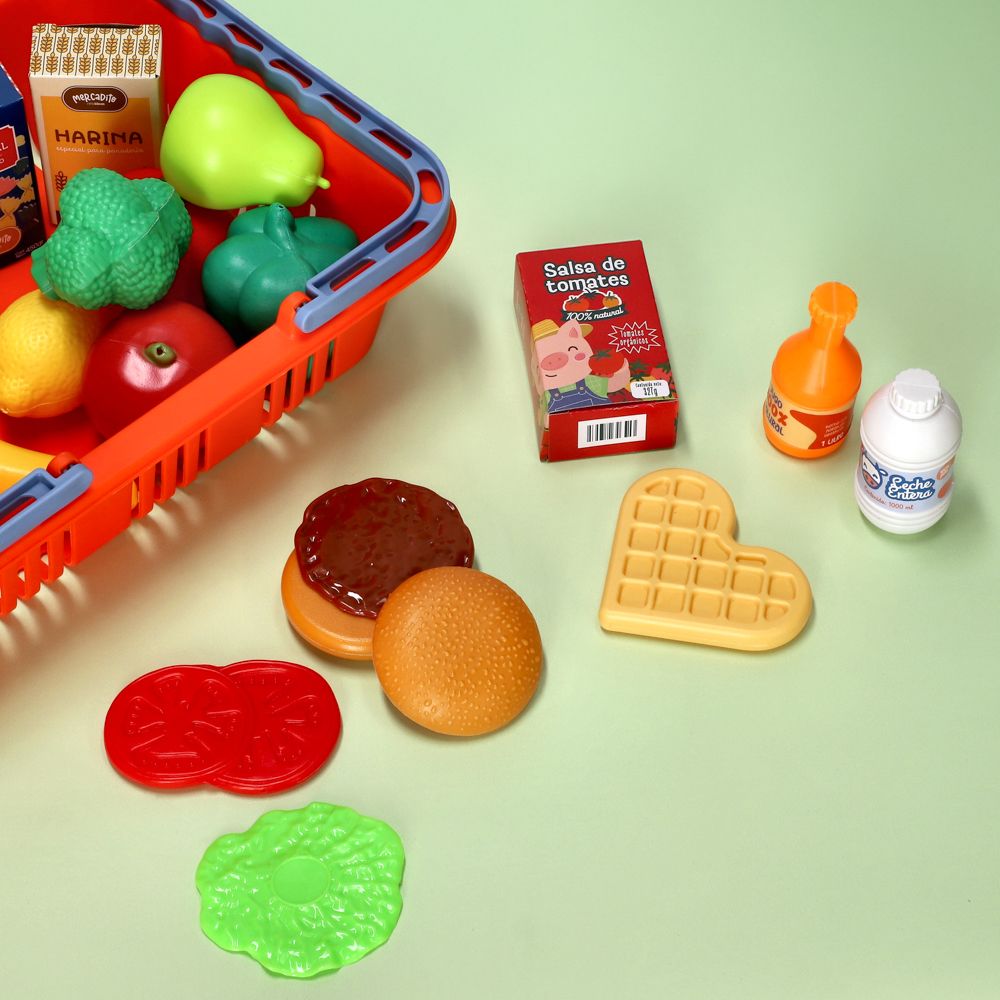 Canasto mercadito con frutas, verduras y abarrotes