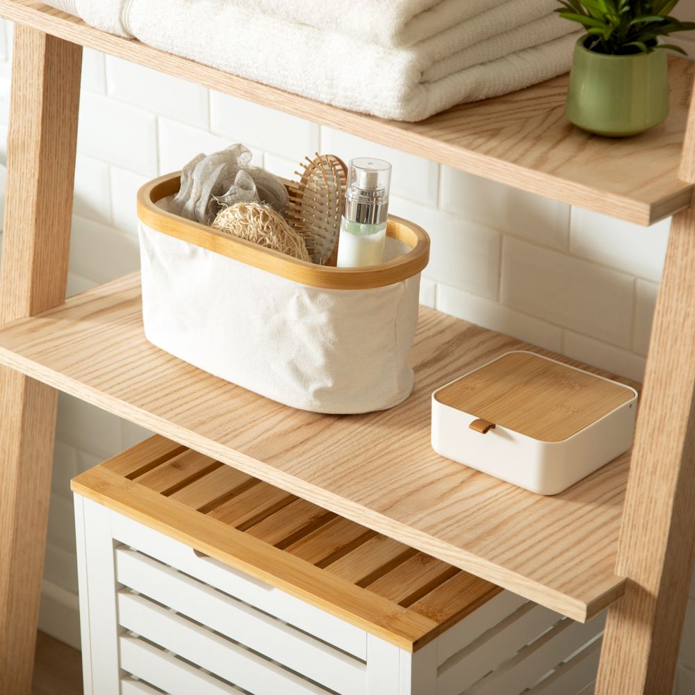 Canasto de poliéster y bambú 26x14x14 cm