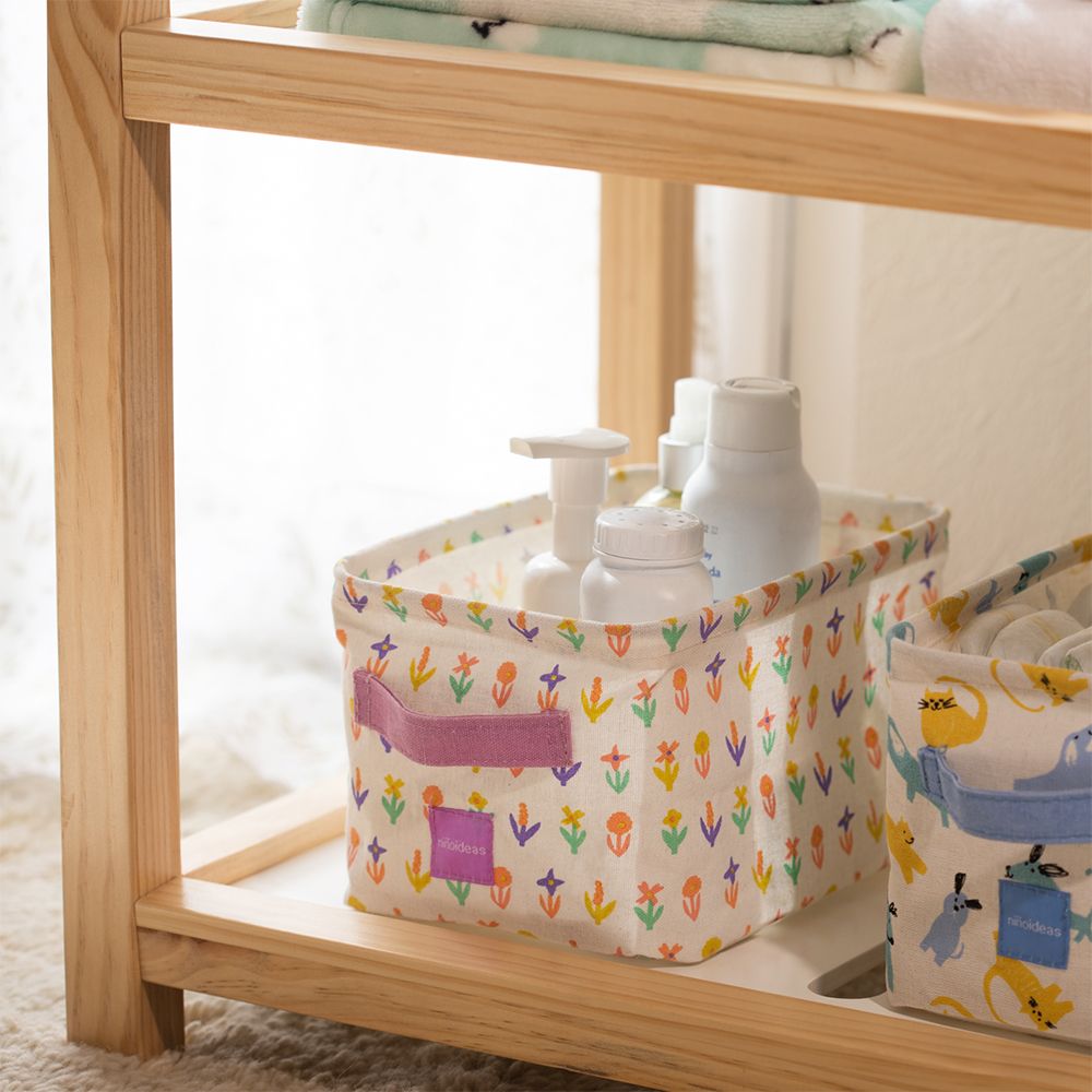 Organizador de algodón Blanco con Diseño de Flores 16x24x14 cm