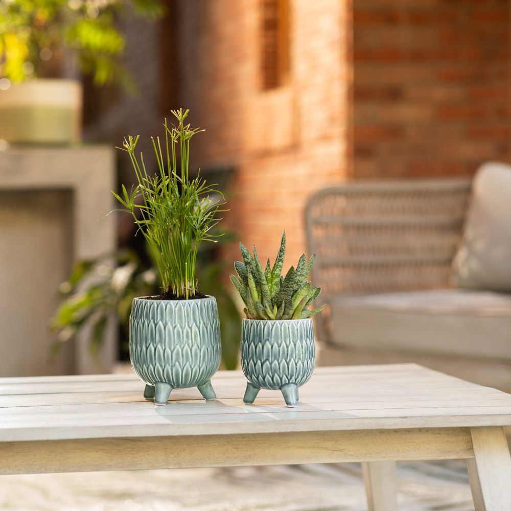 Maceta de cerámica con diseño y patas 13 cm