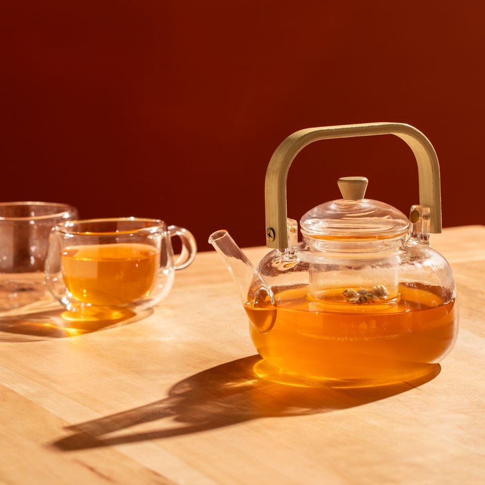 Tetera de vidrio con asa de madera 1000 ml