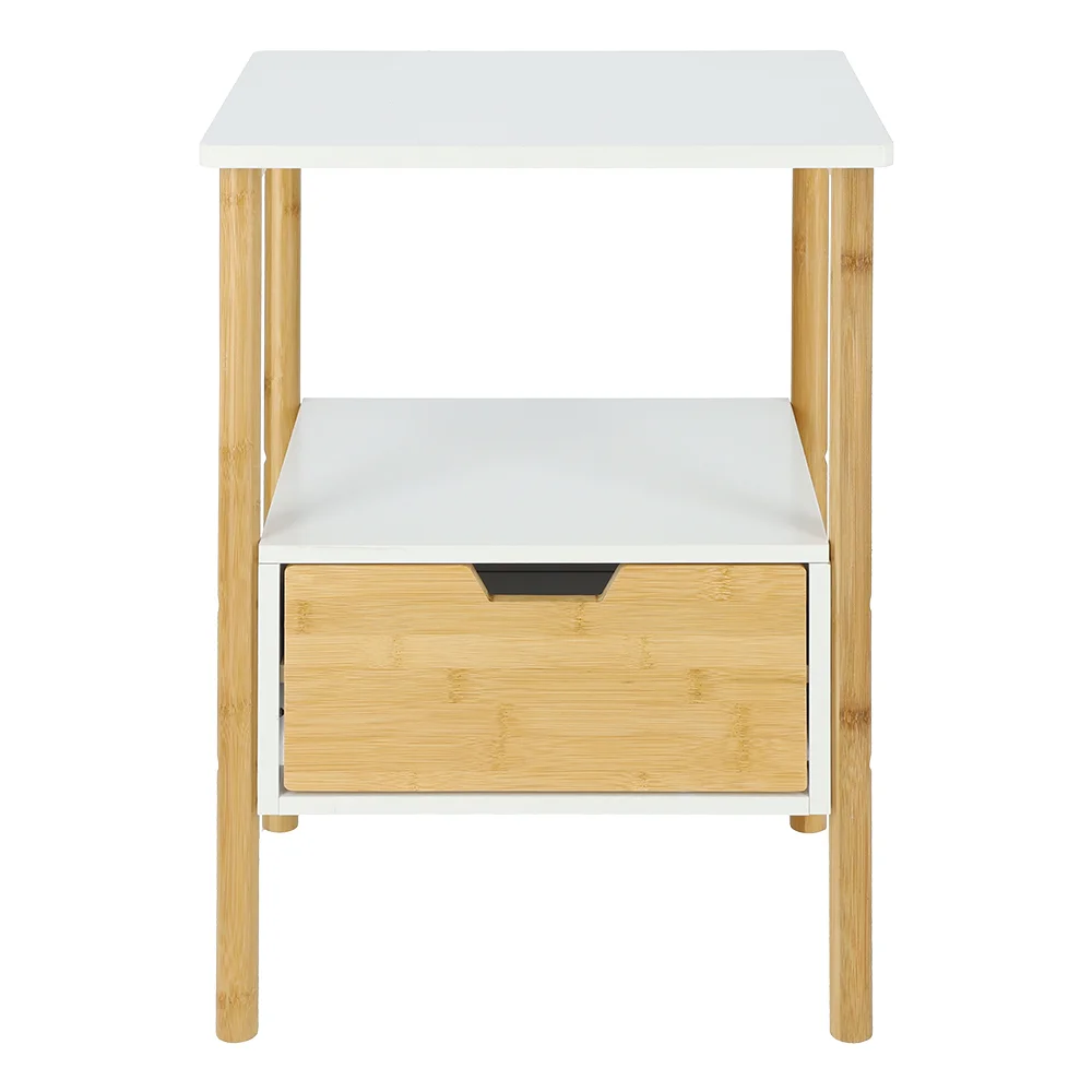 Mesa Auxiliar de Bambú con Repisa y Cajón 40x30x60 cm