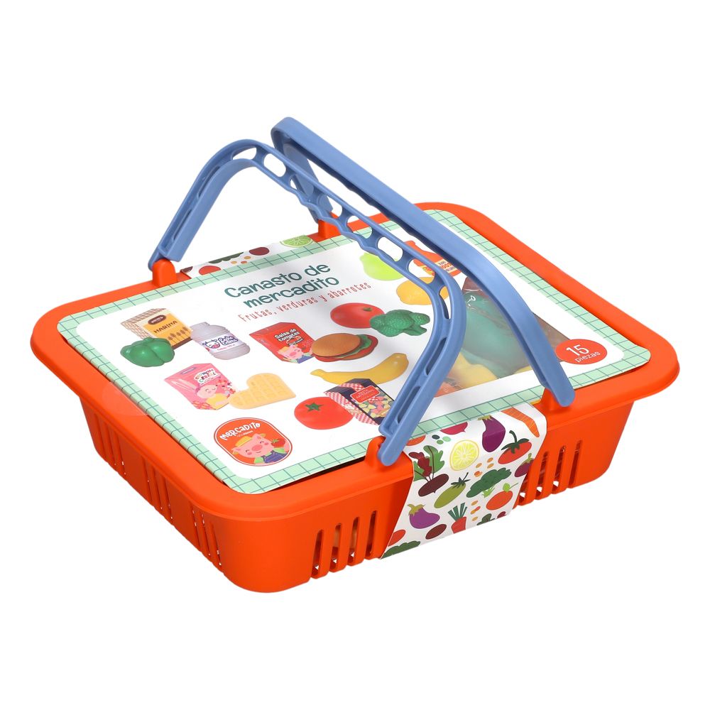 Canasto mercadito con frutas, verduras y abarrotes