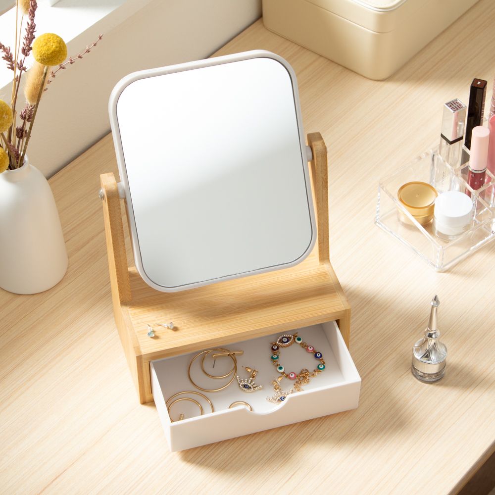 Espejo con cajonera de bambú