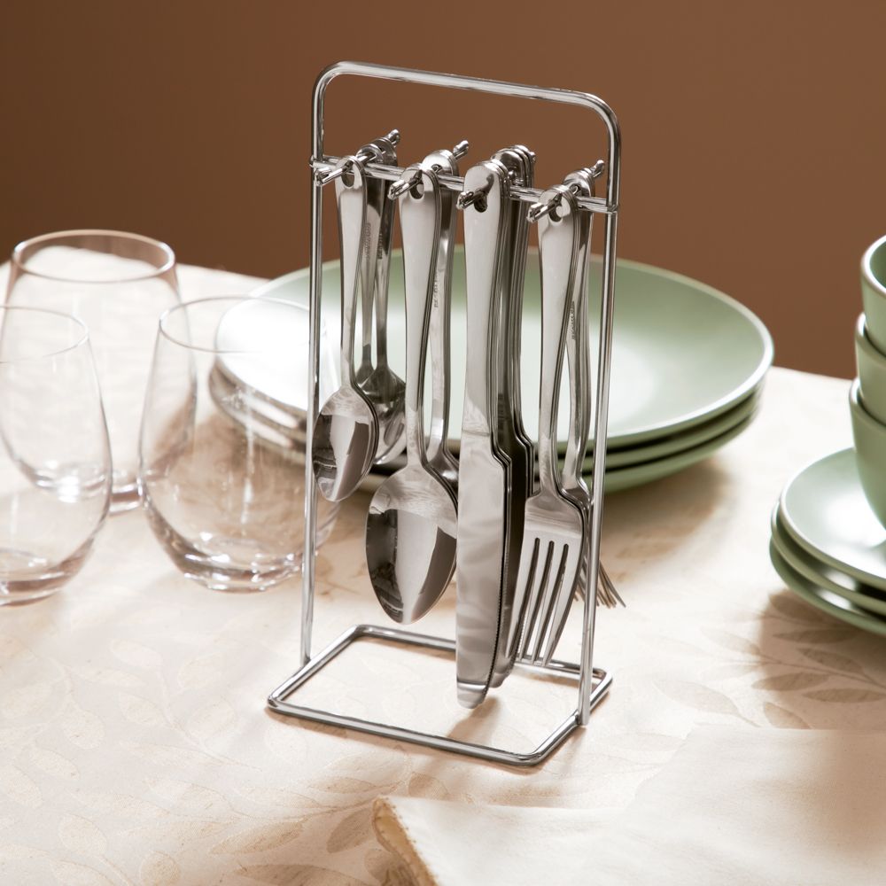 Set 24 cubiertos acero inoxidable con rack