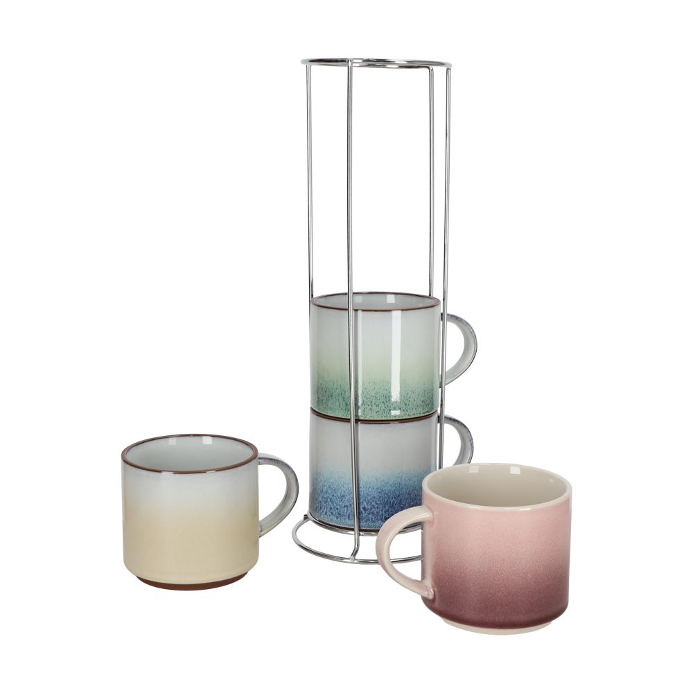 Set de 4 tazas con rack