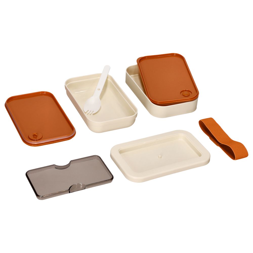 Contenedor de alimentos 2 niveles y cubiertos 900 ml