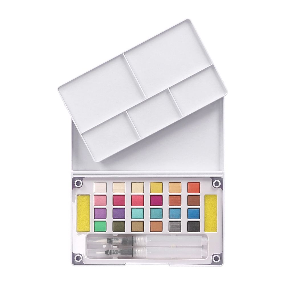 Set 24 de pintura acuarelas metálicas con pinceles