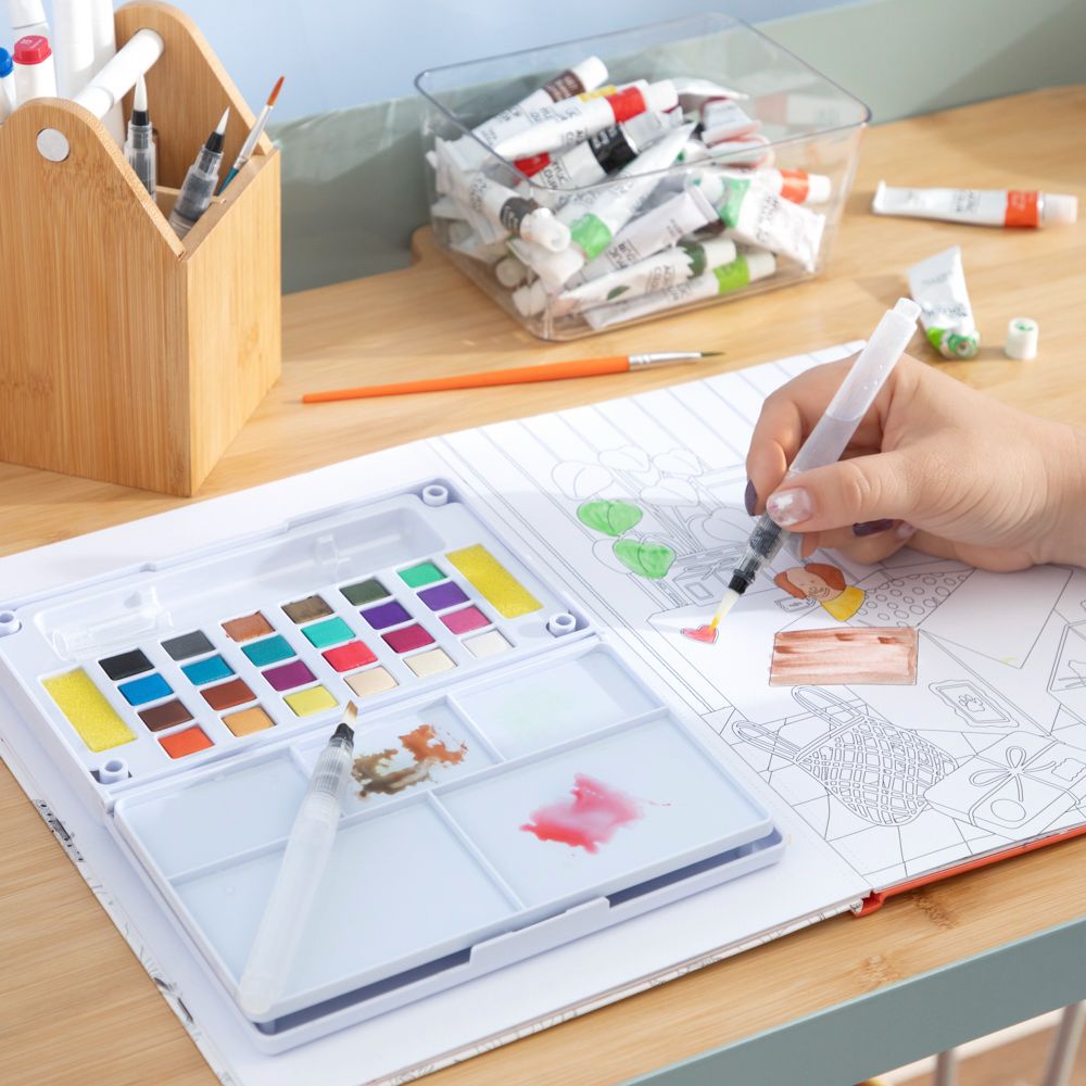 Set 24 de pintura acuarelas metálicas con pinceles