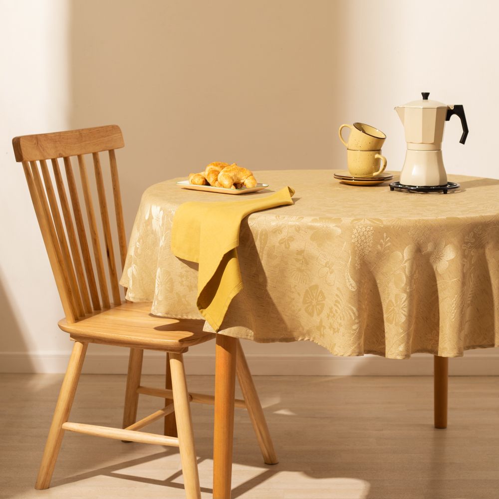 Mantel de jacquard de lino diámetro 150 cm