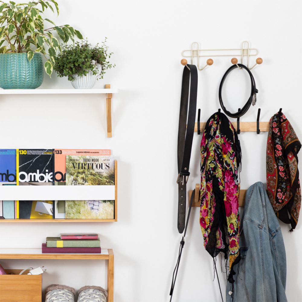 Perchero Madera - Metal Muro 5 Ganchos