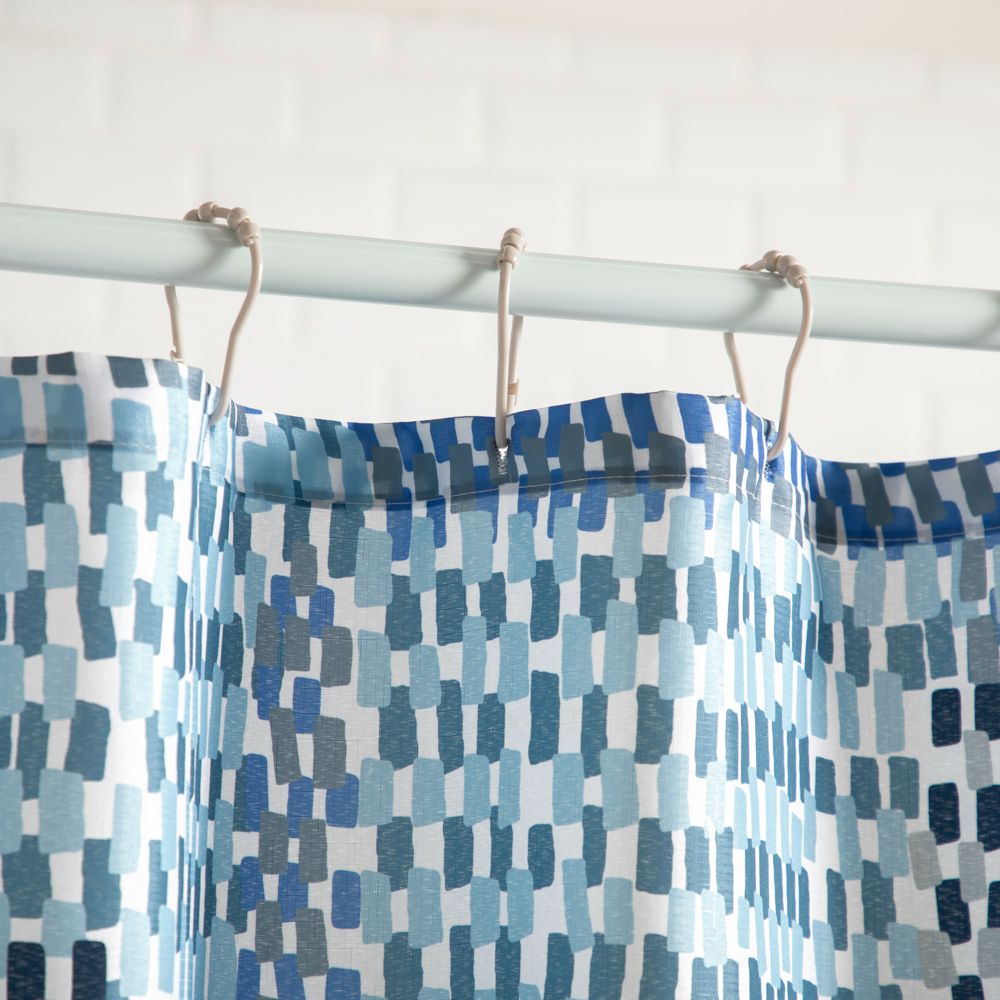 Set para baño con cortina, tapete y ganchos