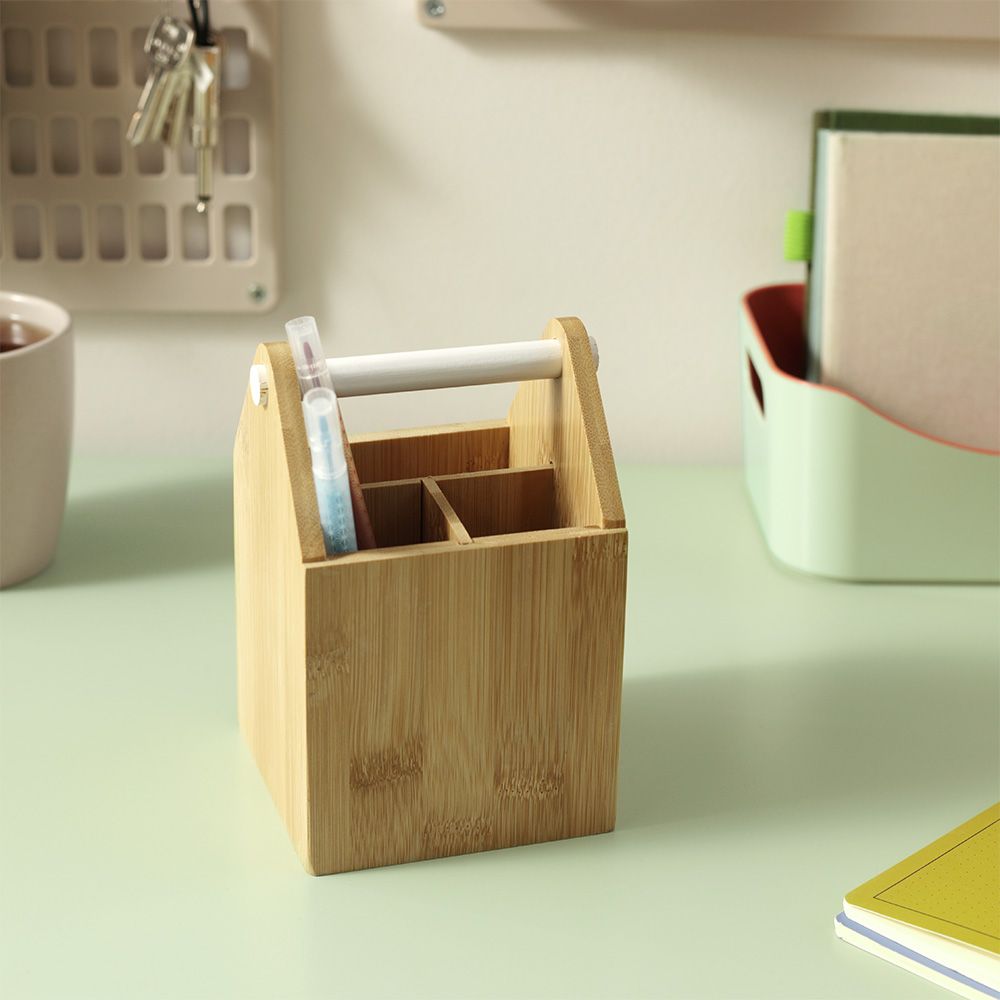 Porta lápices Madera Bambú 10x10x15 cm
