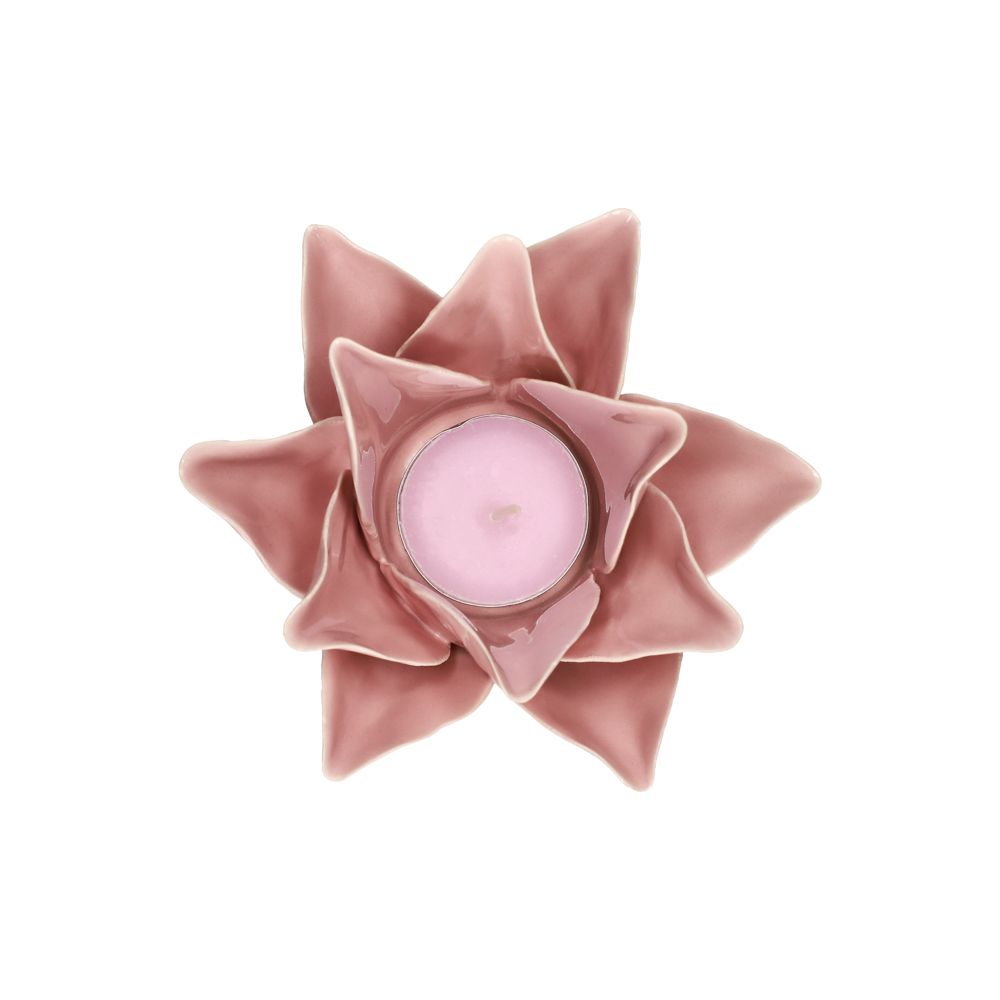 Portavela de cerámica con forma de flor 12.5x8.5 cm