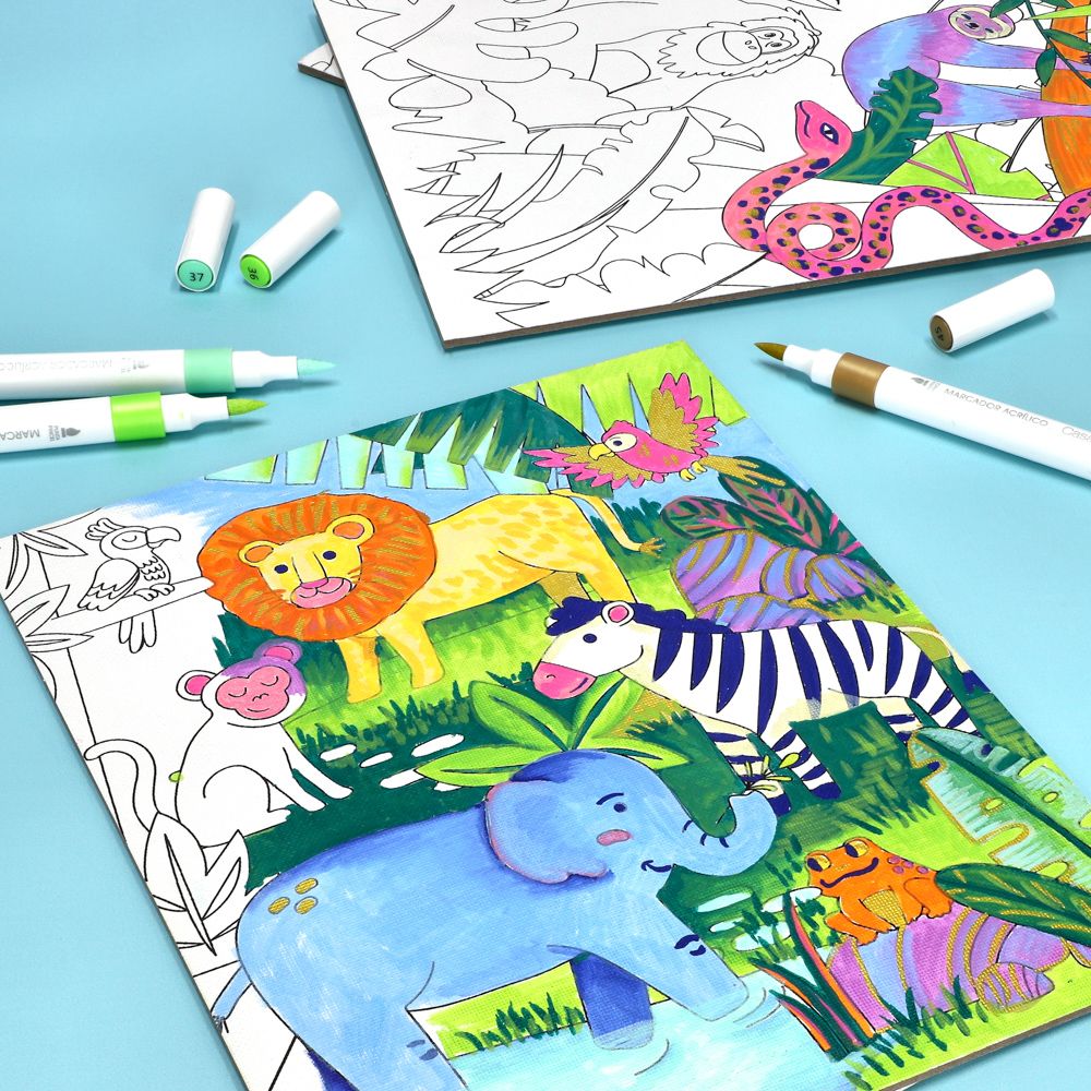 Set de 3 canvas con marcadores de acrílico