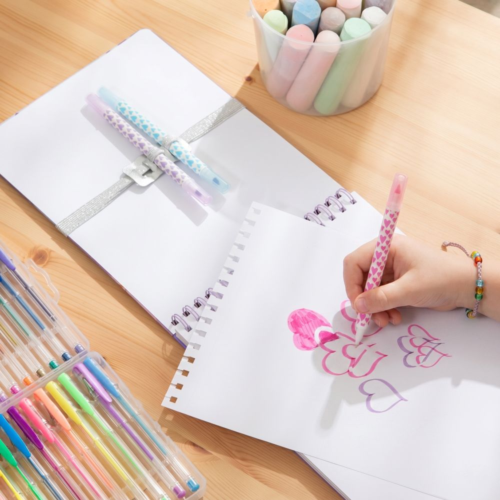 Set block de arte con marcadores glitter