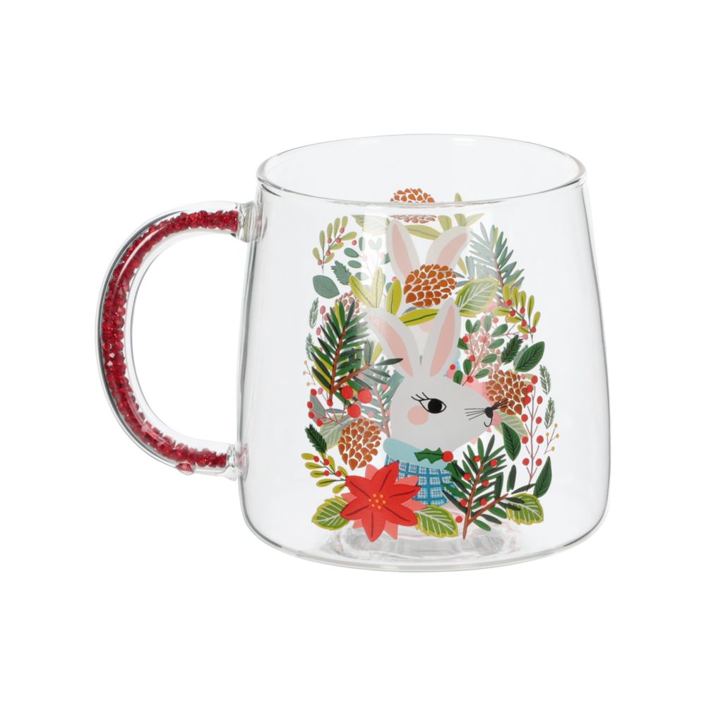 Taza de vidrio con diseño y glitter 500 ml