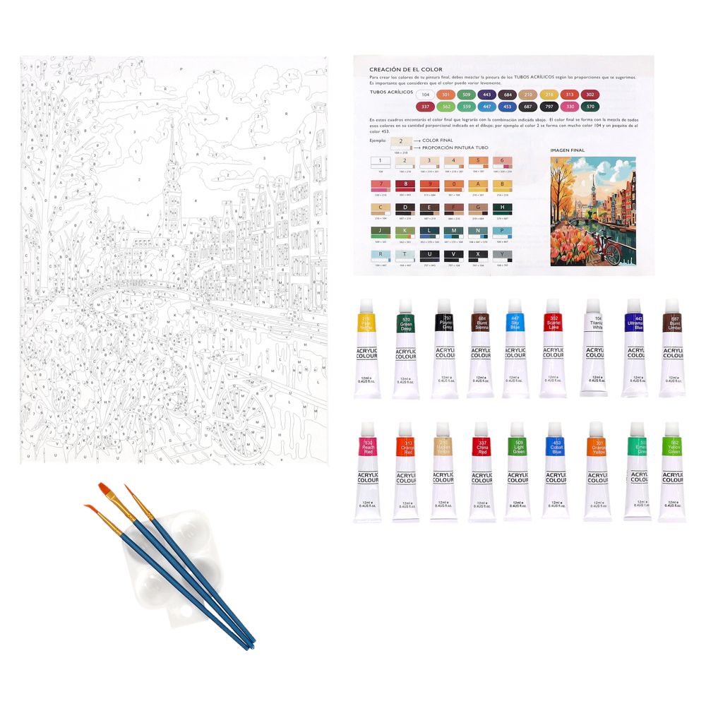 Set de bastidor con diseño y pinturas acrílicas 30x40 cm