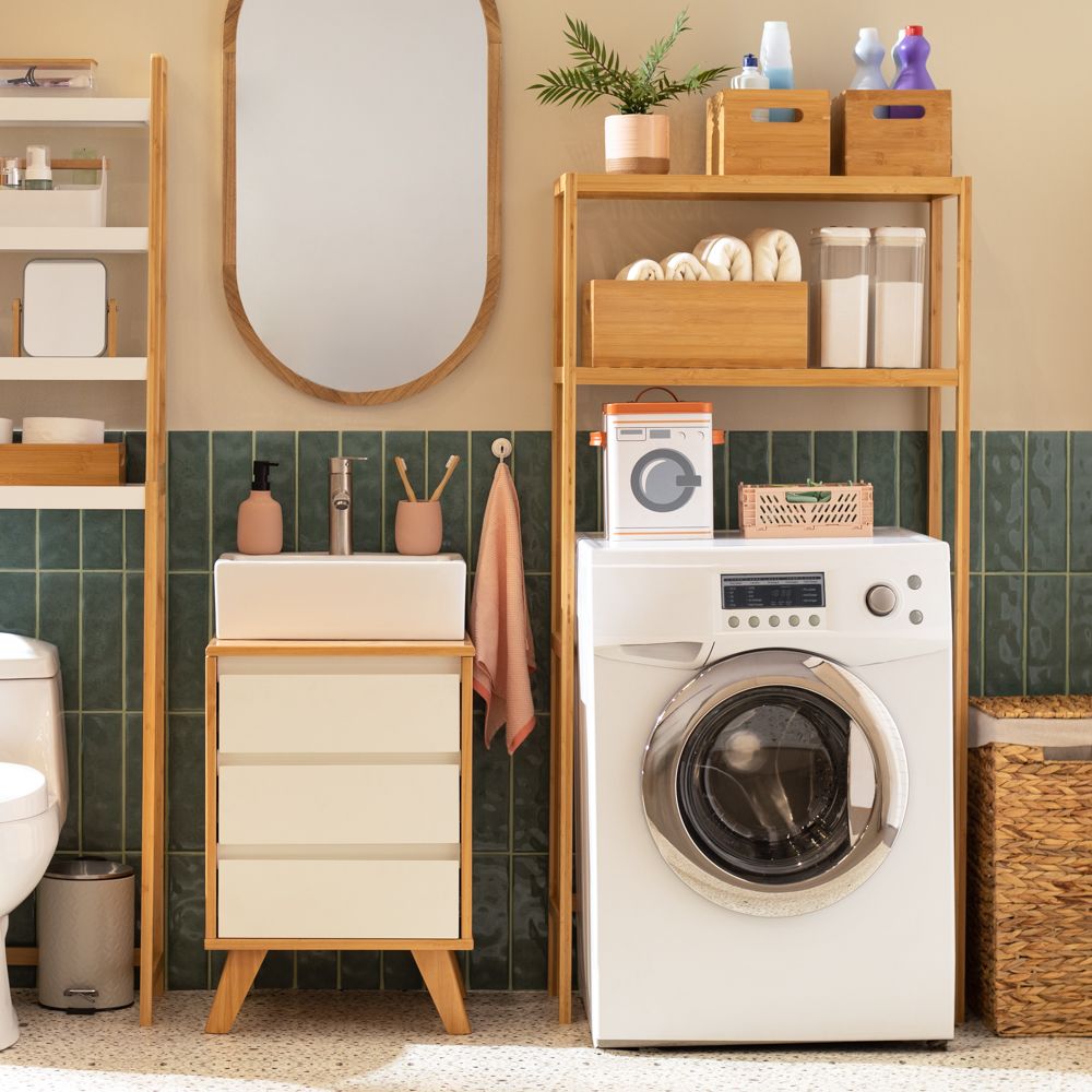 Mueble lavadora de bambú 70x30x146 cm