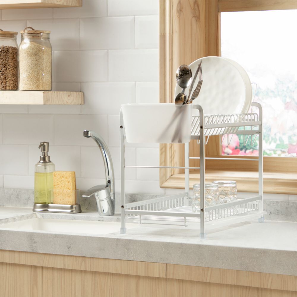 Escurridor 2 Niveles Aluminio Pequeño con Bandeja y Escurre Cubiertos