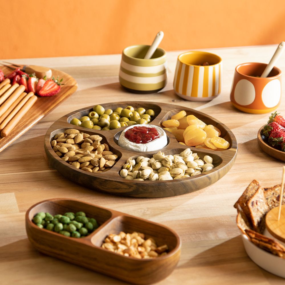 Plato Cocktail Madera de Acacia con Separaciones 28x4.5 cm