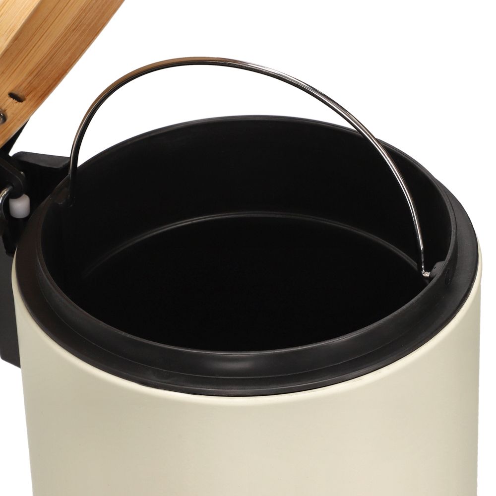 Bote de basura de metal y bambú 3L