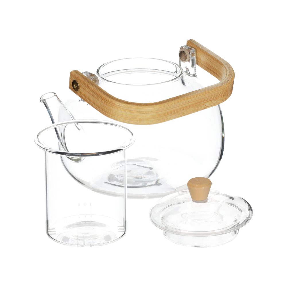 Tetera de vidrio con asa de madera 1000 ml