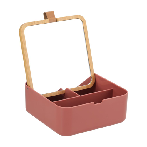 Organizador de joyas de plástico y bambú 14x14x5.5 cm