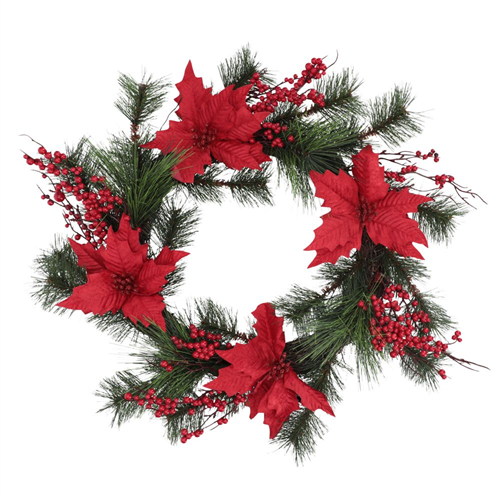 Corona de flores y hojas navideña