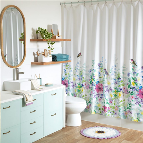 Cortina de baño estampada y bordada 178x180 cm