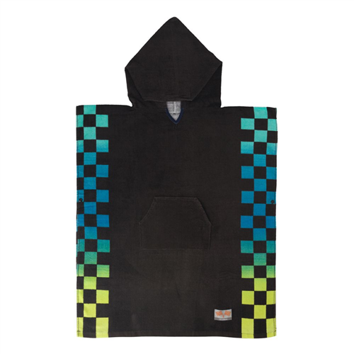 Poncho Infantil de Playa Color Negro con Diseño de Muñeco y Cuadros de Colores 6 a 9 años