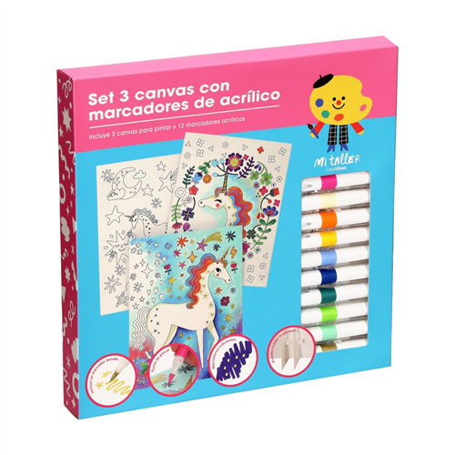 Set de 3 canvas con marcadores de acrílico