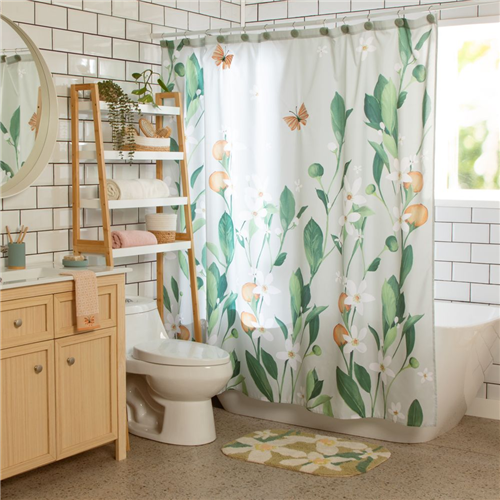 Cortina de baño estampada y bordada 178x180 cm