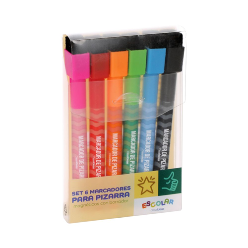 Set de 6 marcadores para pizarra con borrador