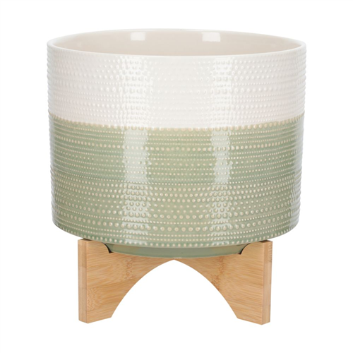 Maceta de cerámica con base de bambú 27x21 cm