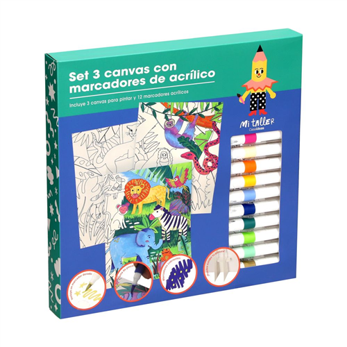 Set de 3 canvas con marcadores de acrílico