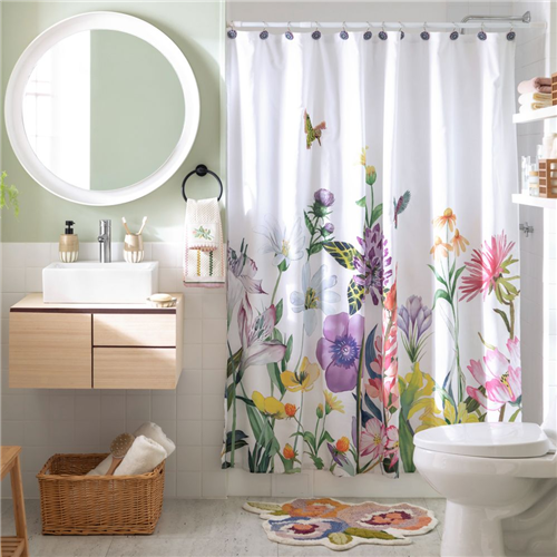 Cortina de baño estampada y bordada 178x180 cm