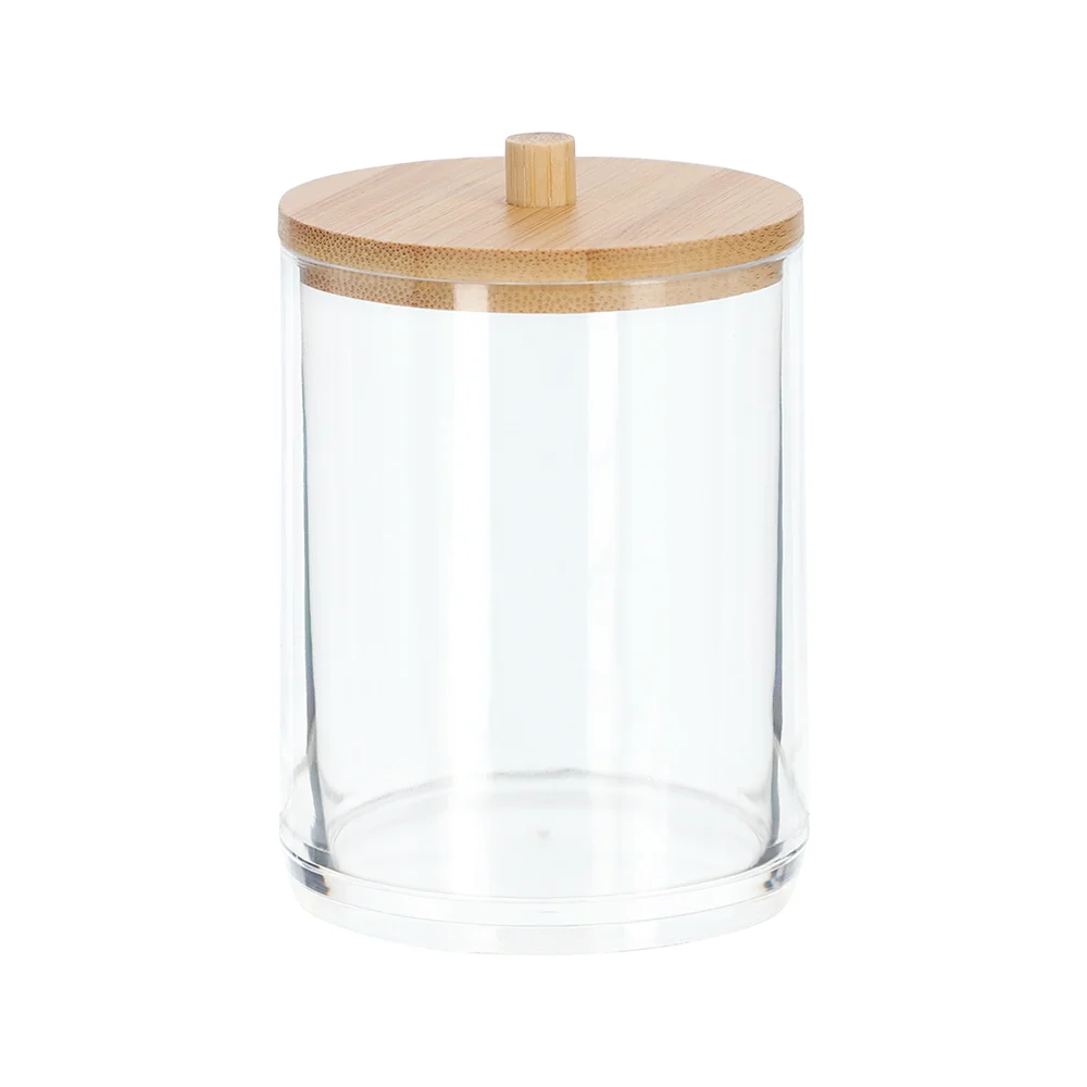 Organizador de Cotonetes de Plastico con Tapa de Bambú 7X10 cm