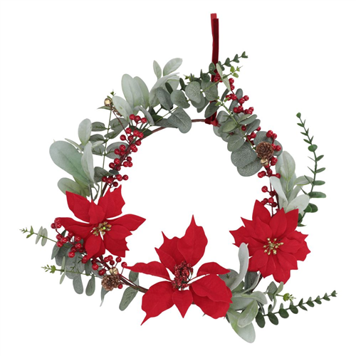 Corona de flores y hojas navideña 30 cm