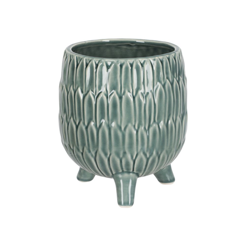 Maceta de cerámica con diseño y patas 16 cm