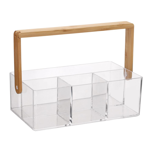 Organizador de baño con asa de madera 24x14.7x19.5 cm