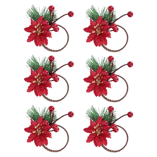 Set 6 Anillos para servilletas con flores navidad