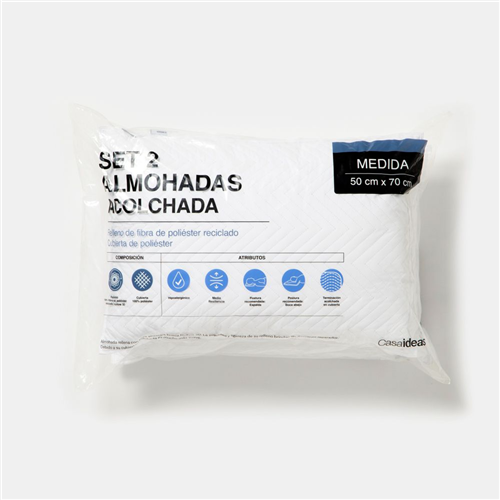 Set de 2 almohadas de hollow con cubierta acolchada 70x50 cm