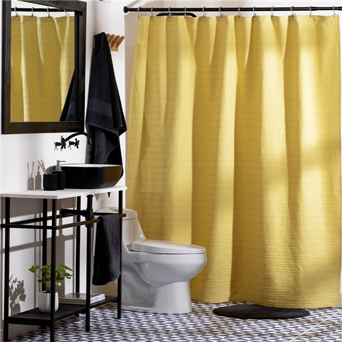 Cortina de Baño Amarilla de algodón con Tejido Waffle y Diseño de Hilado Teñido 180x190 cm