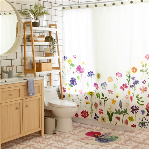 Cortina de baño estampada y bordada 178x180 cm