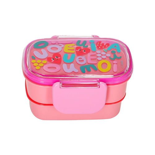 Caja contenedor de colación dos pisos 13.5x10.3x7.8 cm